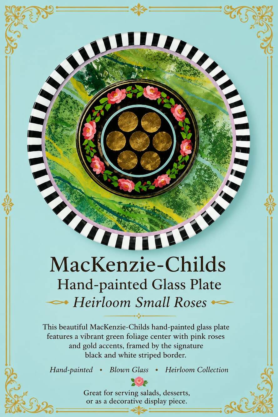 MacKenzie-Childs Heirloom Collection Hand-Painted Glass Salad Plate with Roses